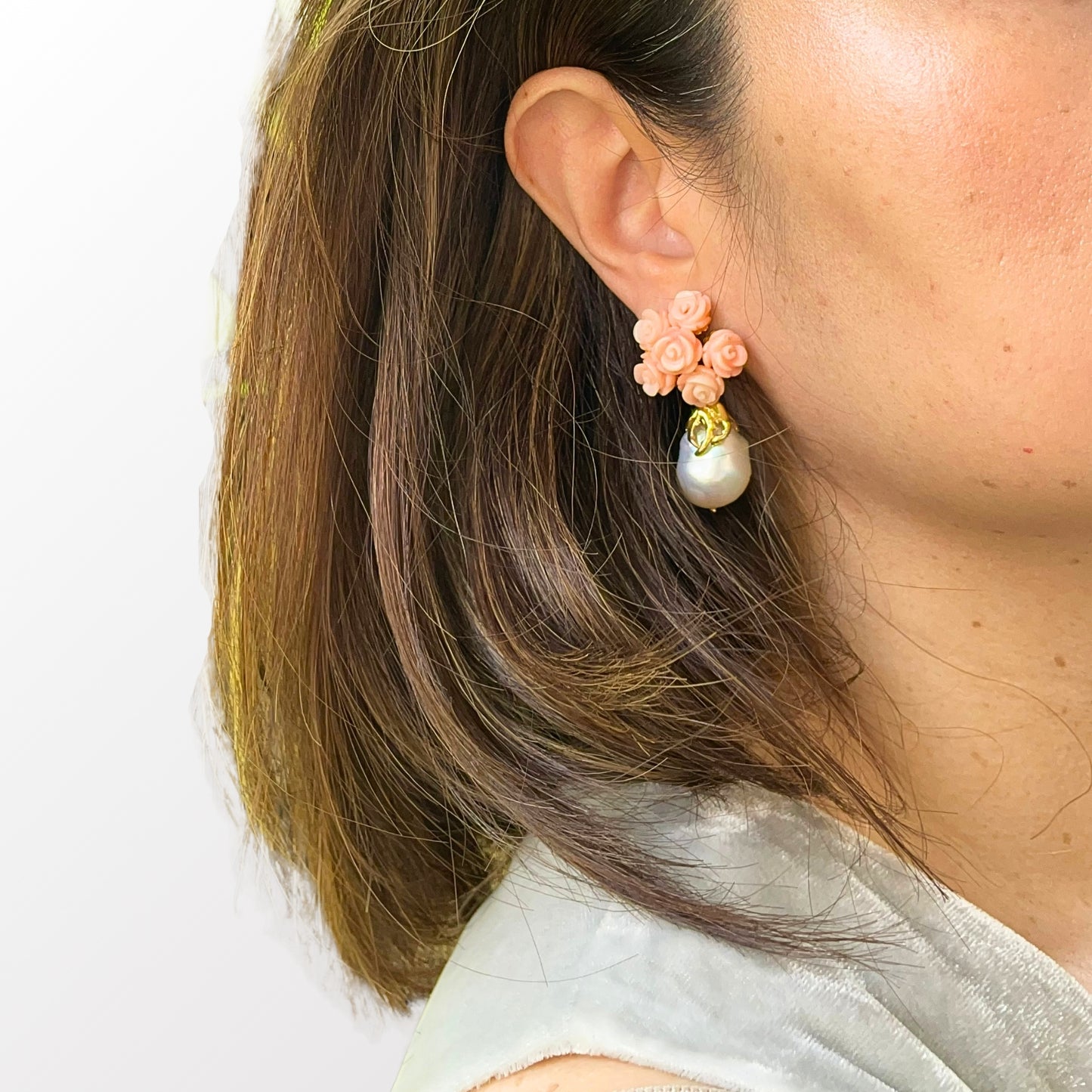 VENUS 玫瑰珊瑚和珍珠耳环