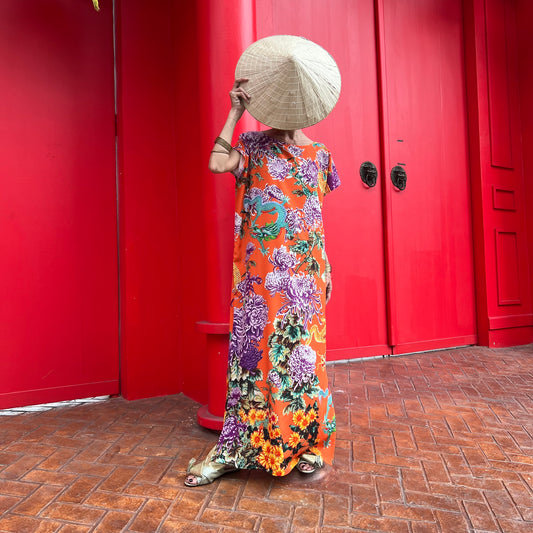 CHRYSANTHEMUM Boat-neck Maxi Dress