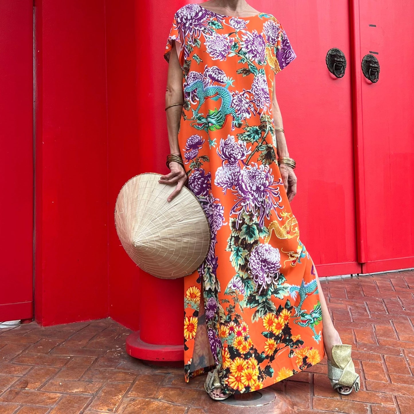 CHRYSANTHEMUM Boat-neck Maxi Dress
