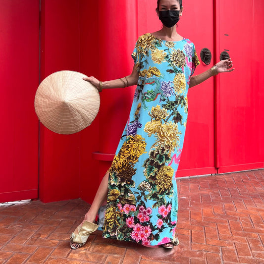 CHRYSANTHEMUM Boat-neck Maxi Dress