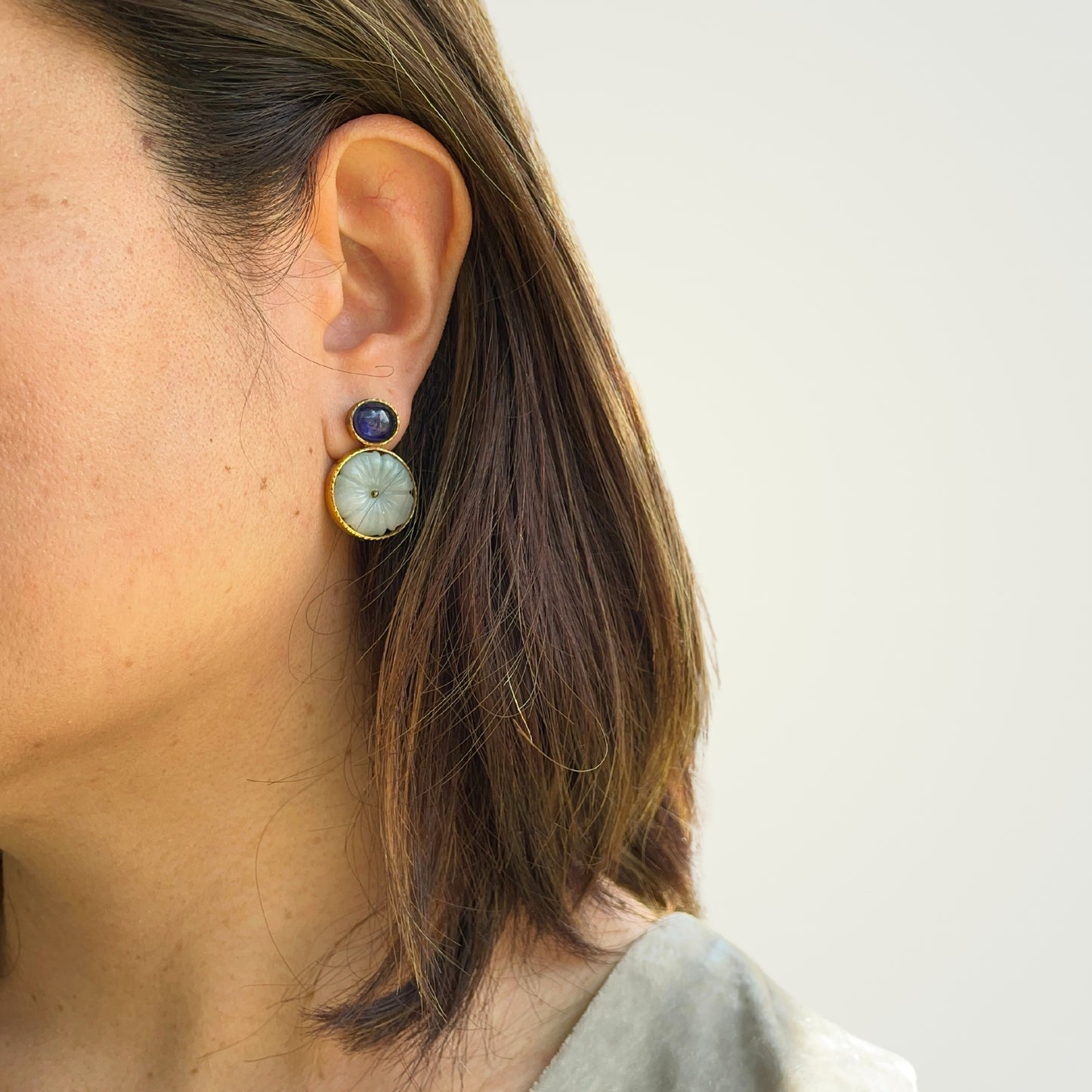 YUAN Blue Sapphire & Jade Earrings