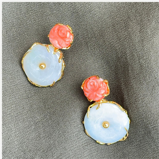 YUAN Rose Coral & Earrings