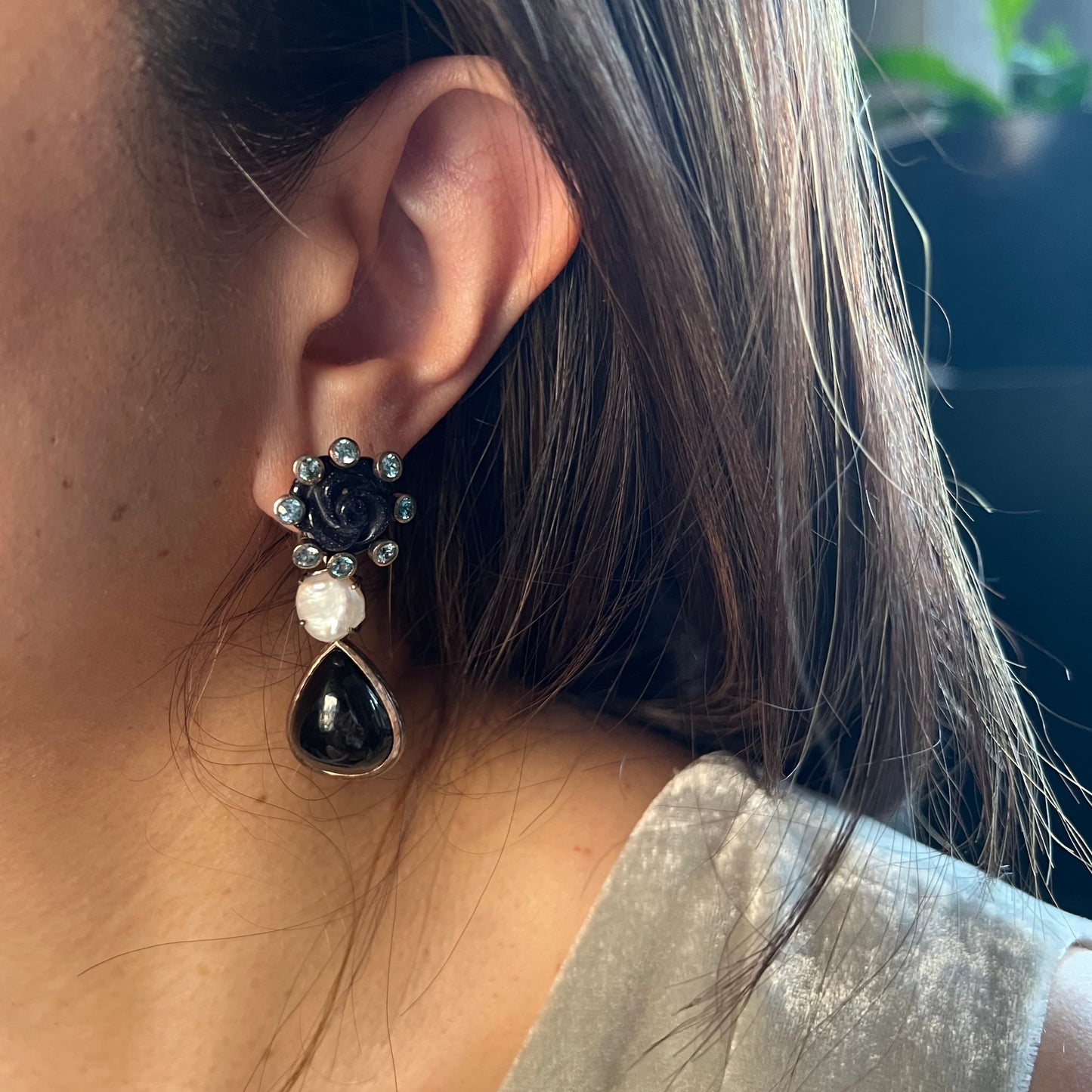 CELESTE Onyx & Topaz Earrings