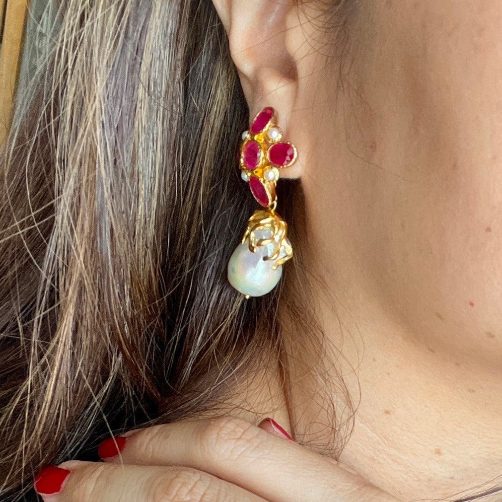 RANI Rubies & Pearl Earrings