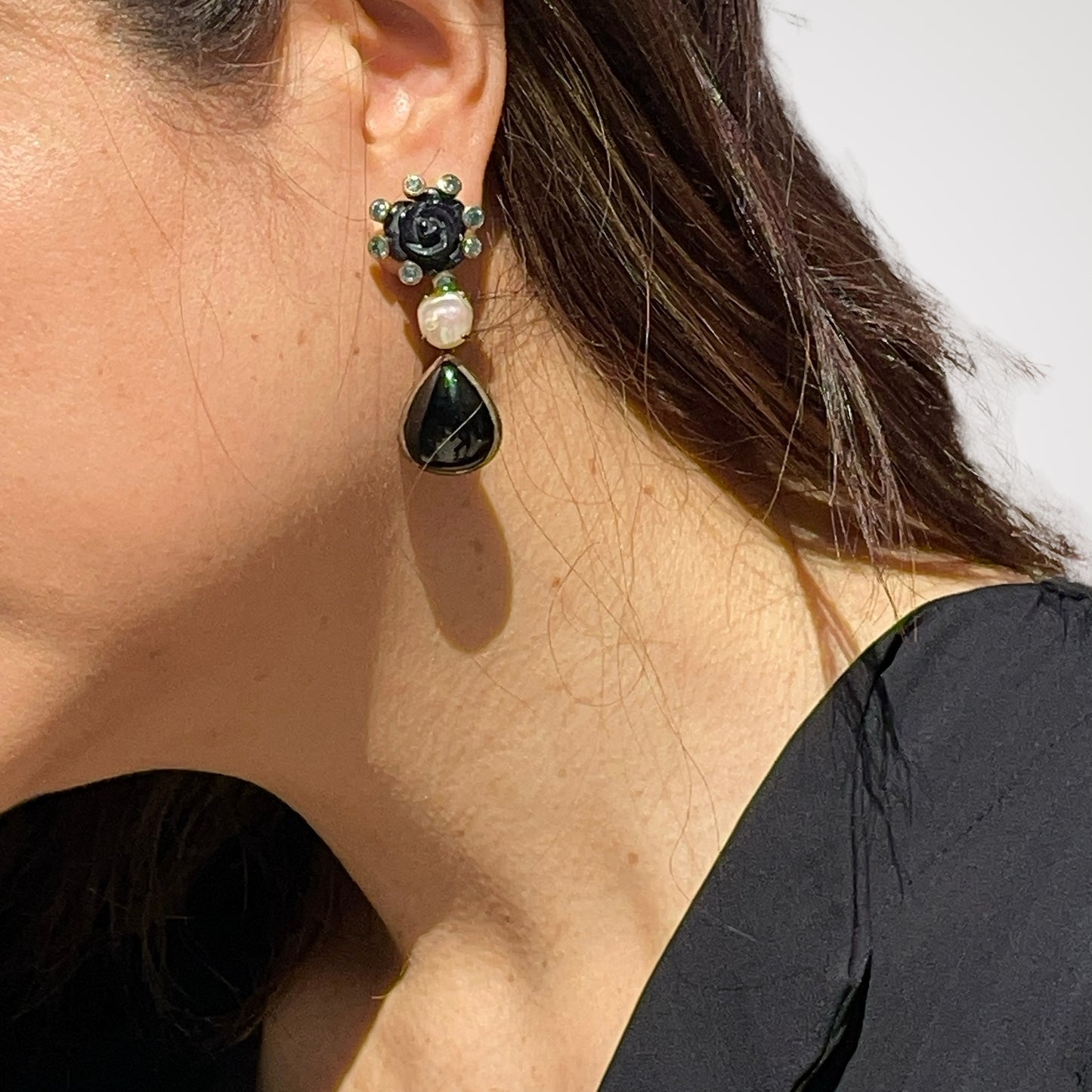 CELESTE Onyx & Topaz Earrings