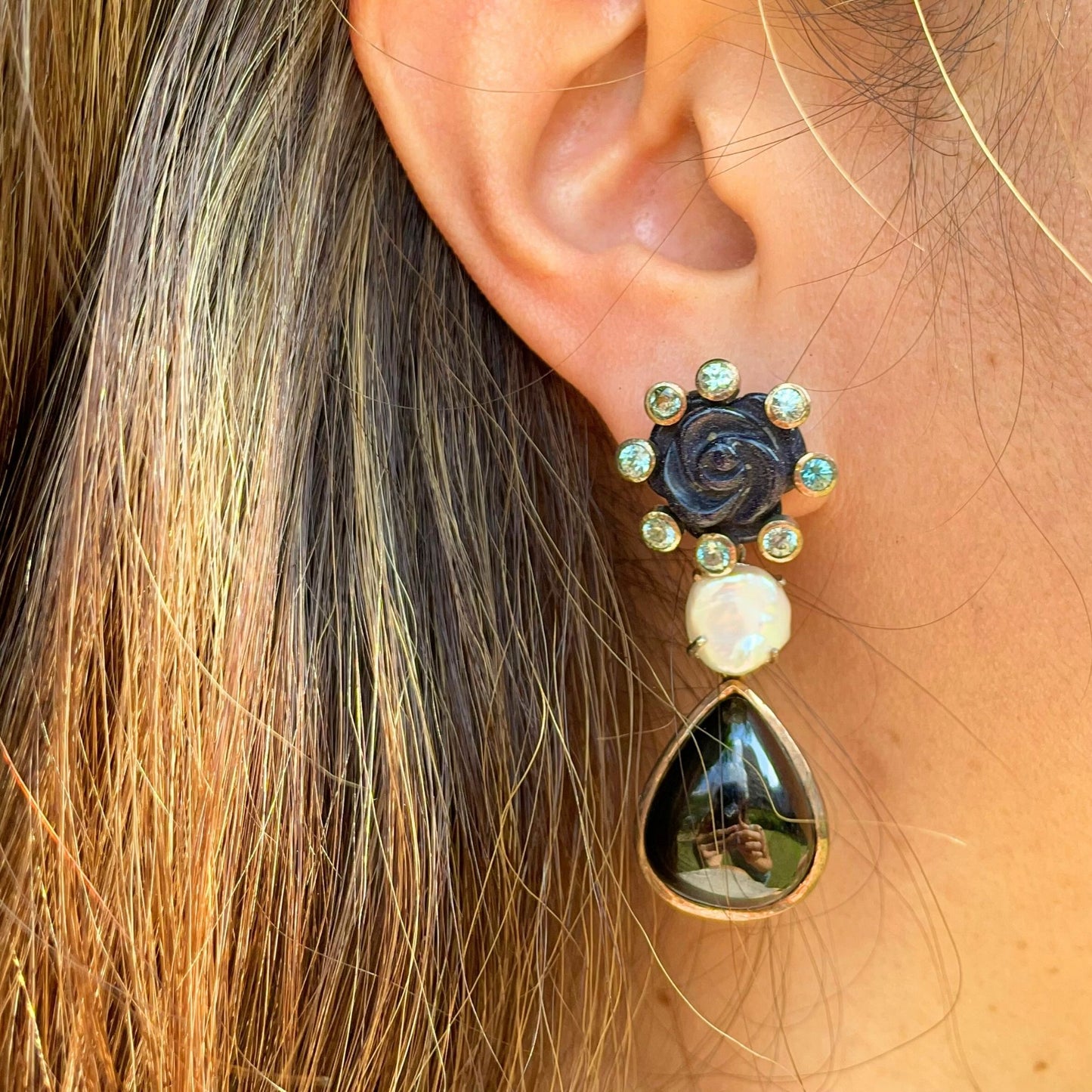 CELESTE Onyx & Topaz Earrings