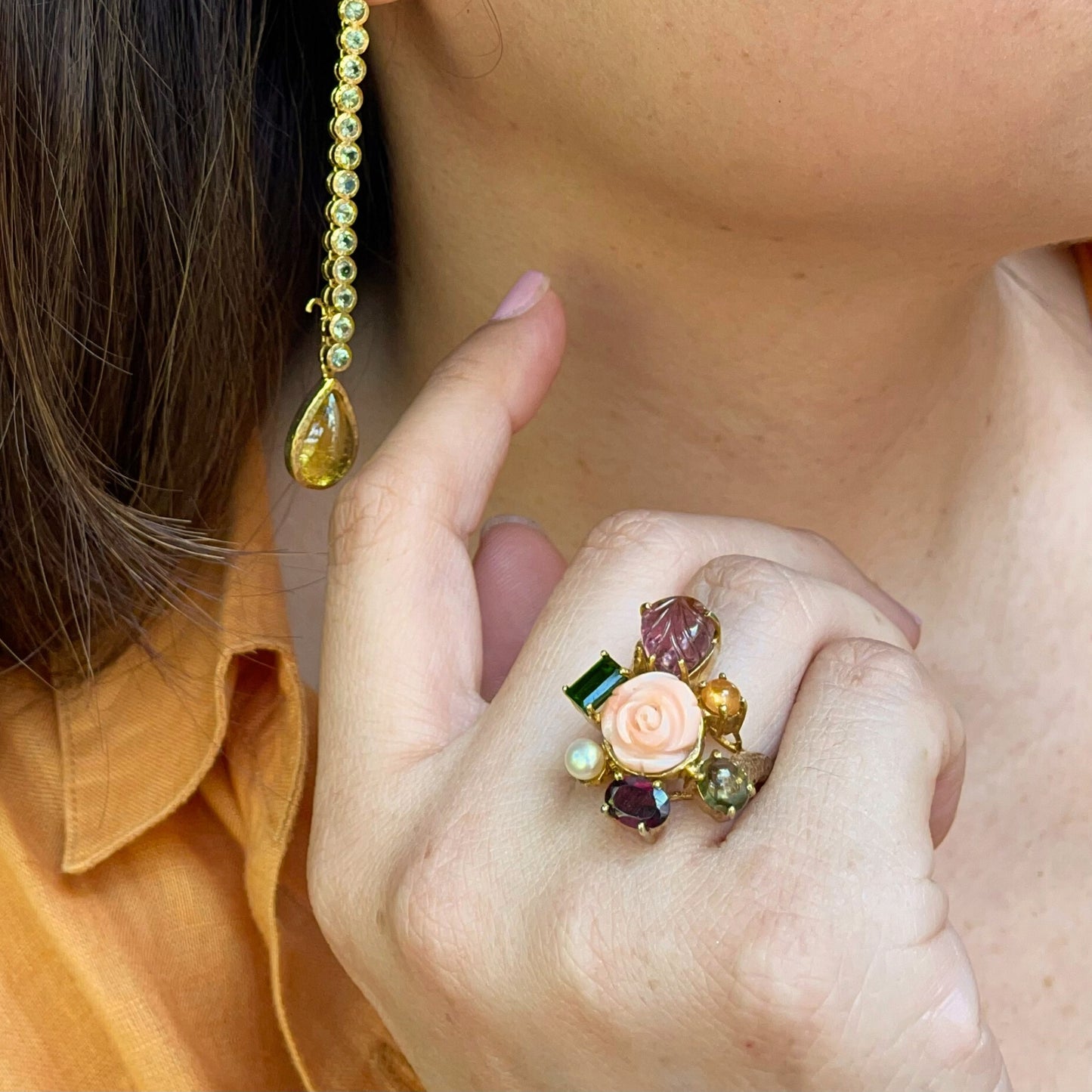 BLOOMS Coral, Pearl & Multi-stones Ring