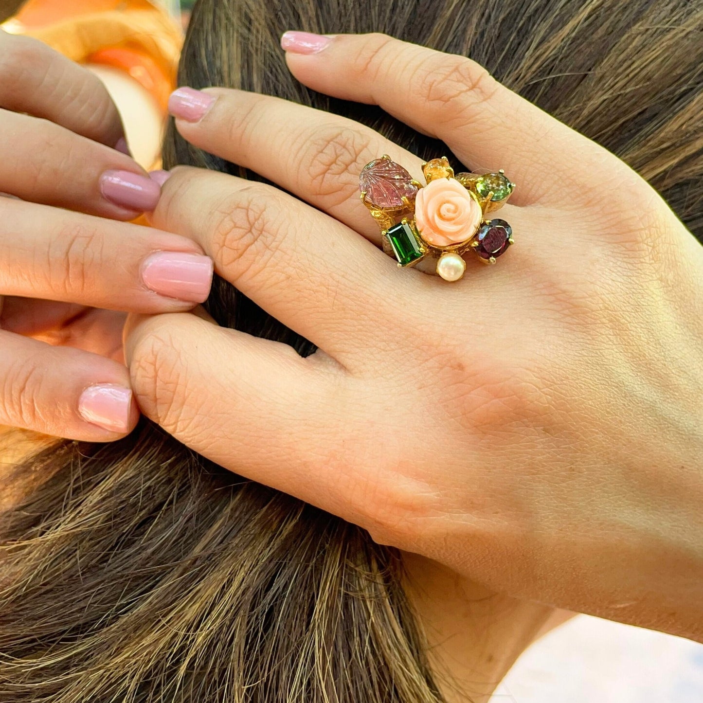 BLOOMS Coral, Pearl & Multi-stones Ring