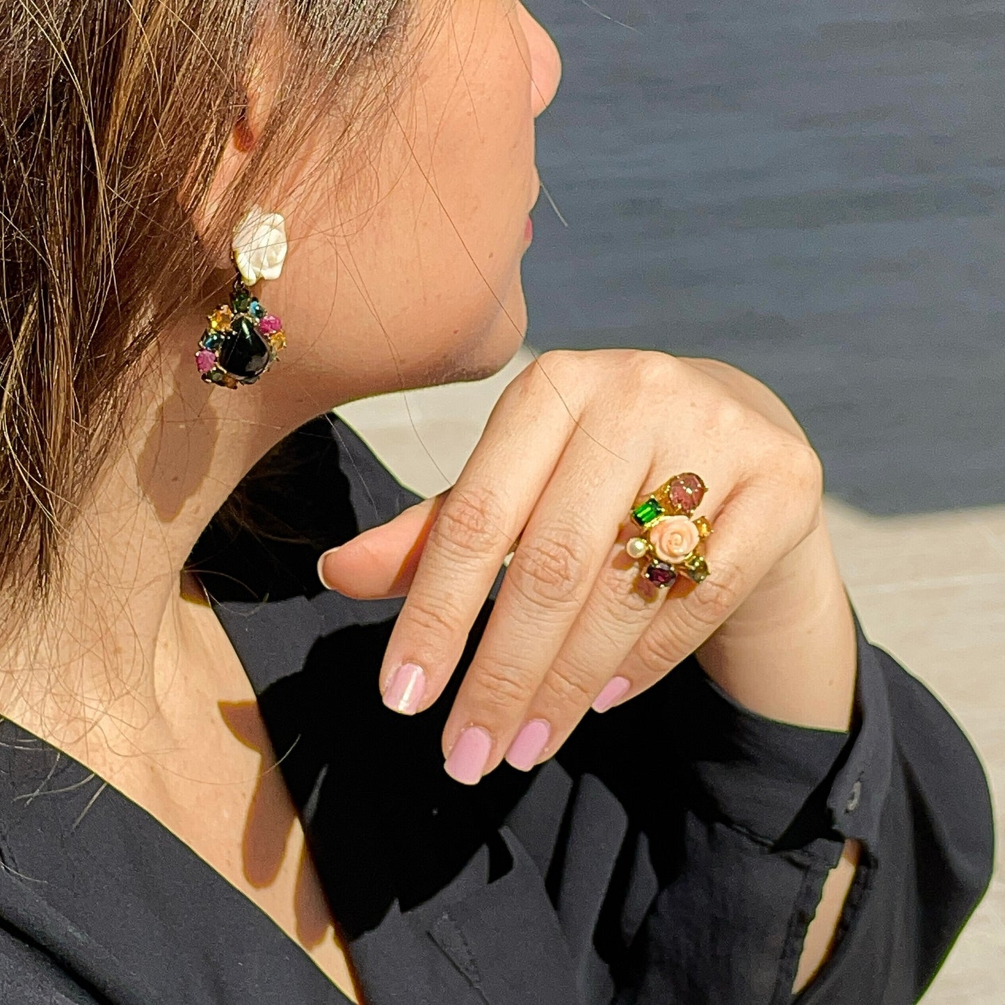 BLOOMS Coral, Pearl & Multi-stones Ring