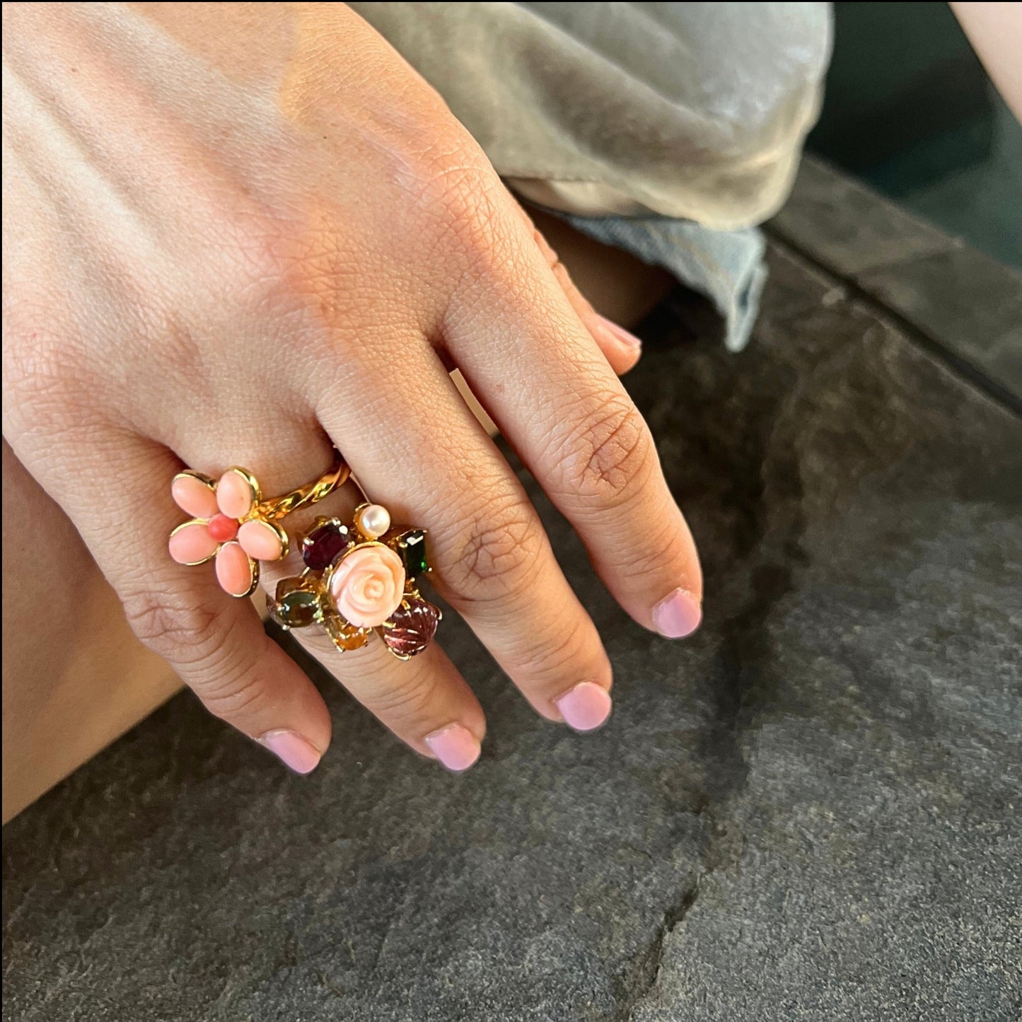 BLOOMS Coral, Pearl & Multi-stones Ring