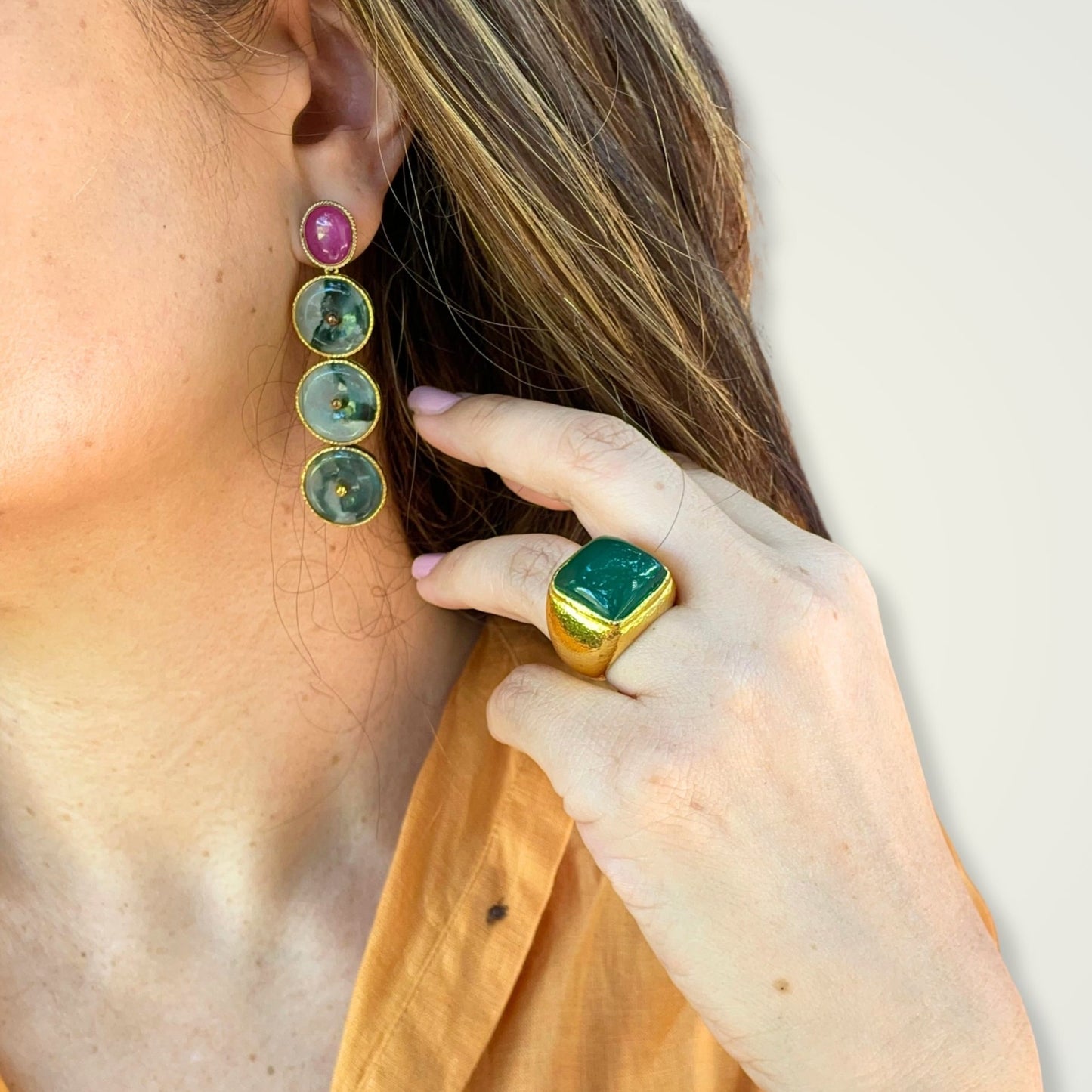 SHAAN Jade & Ruby Earrings