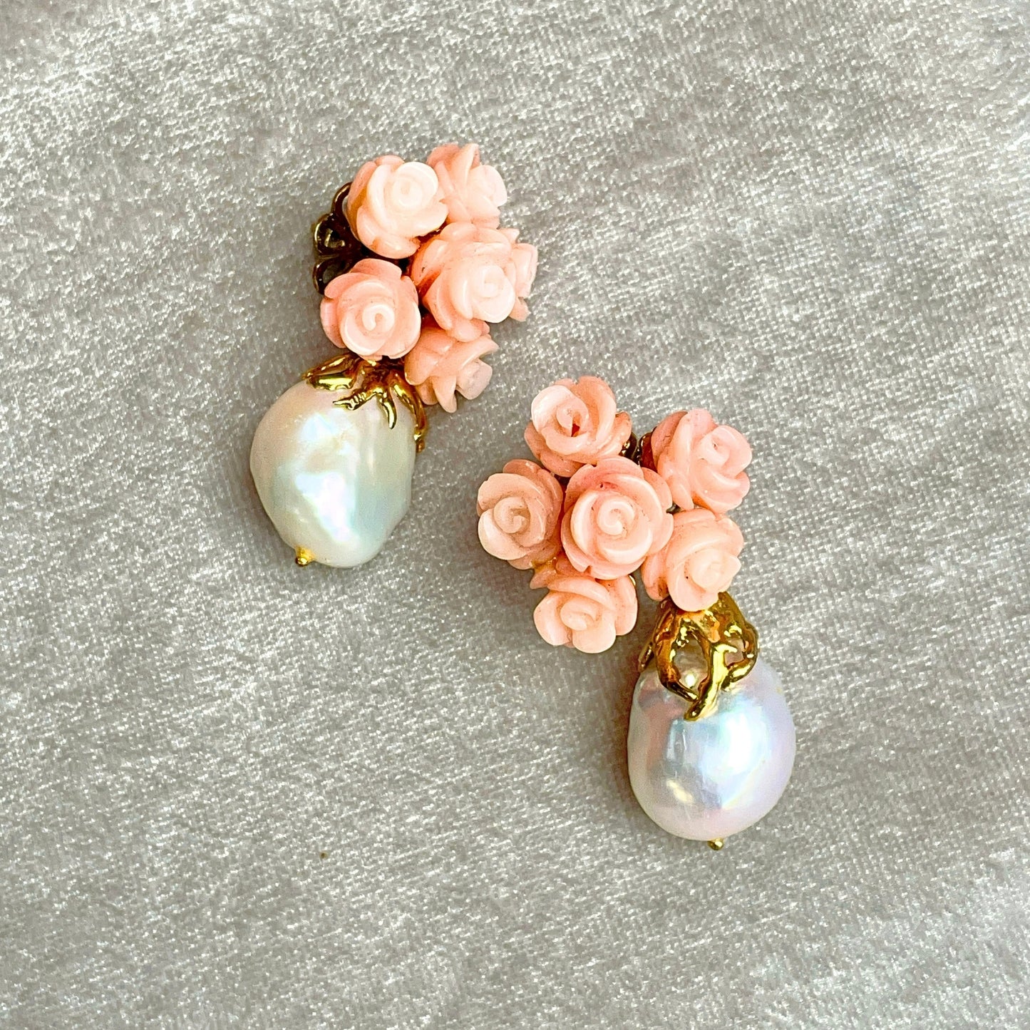 VENUS Rose Coral & Pearl Earrings