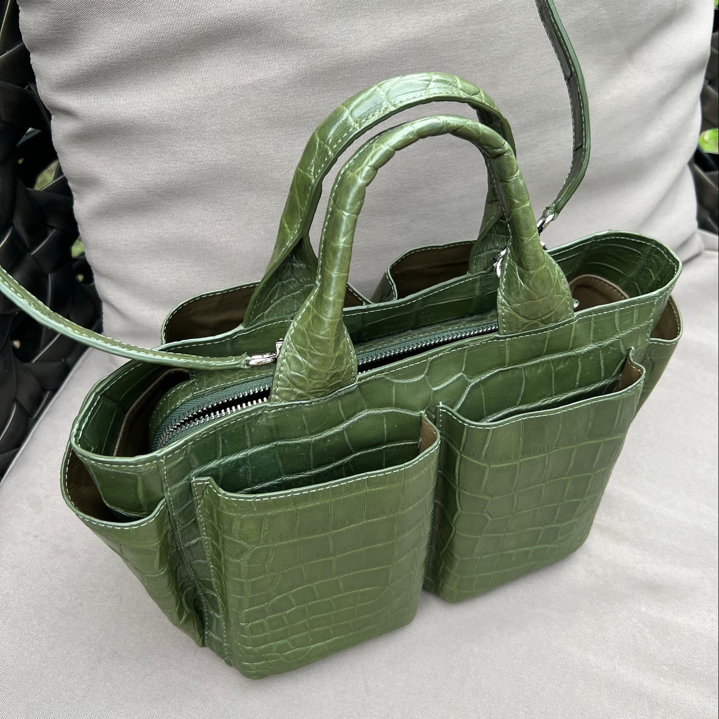 CARRY ALL Top Handle Bag: Olive Green