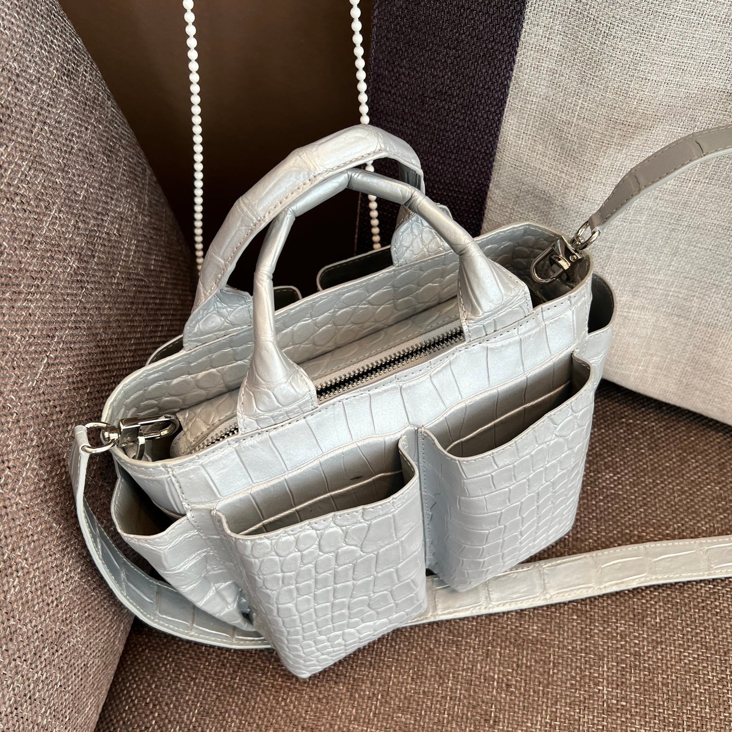 CARRY ALL MINI Top Handle Bag: Lighting Silver