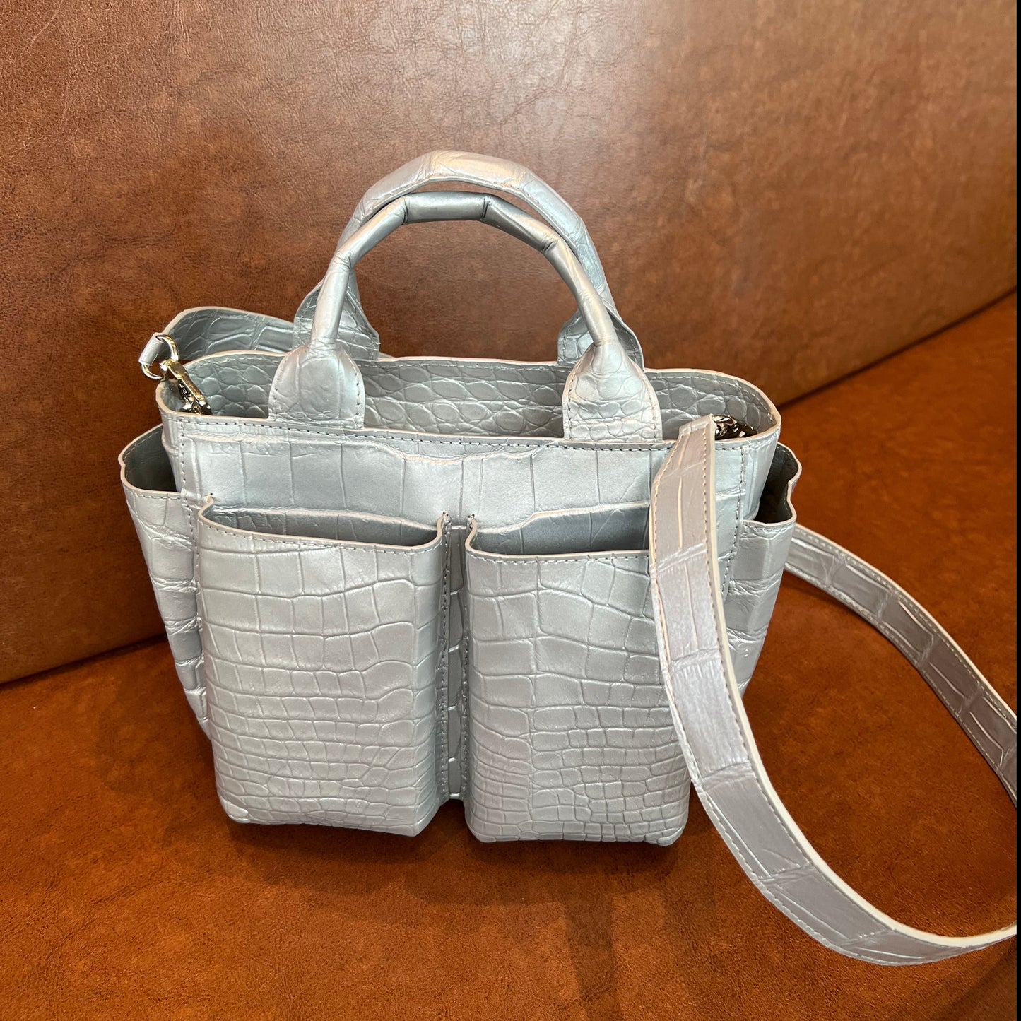 CARRY ALL MINI Top Handle Bag: Lighting Silver