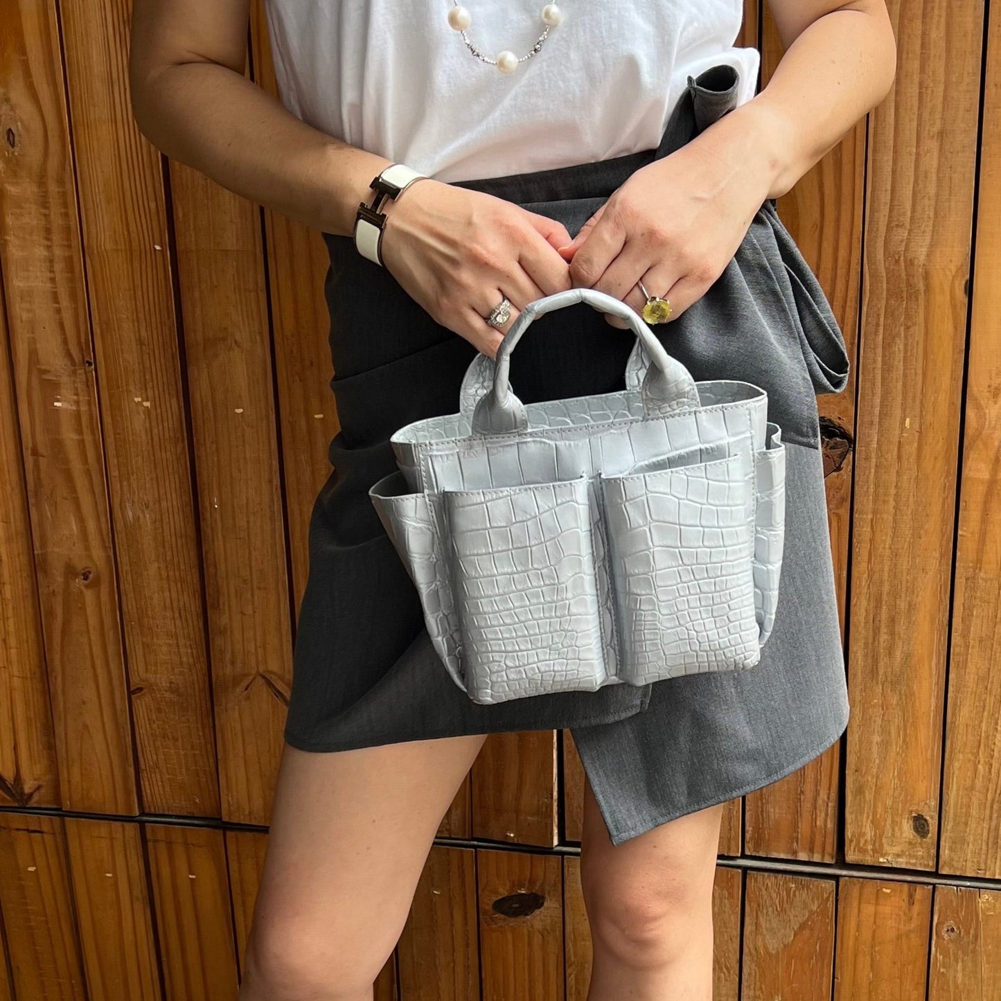 CARRY ALL MINI Top Handle Bag: Lighting Silver