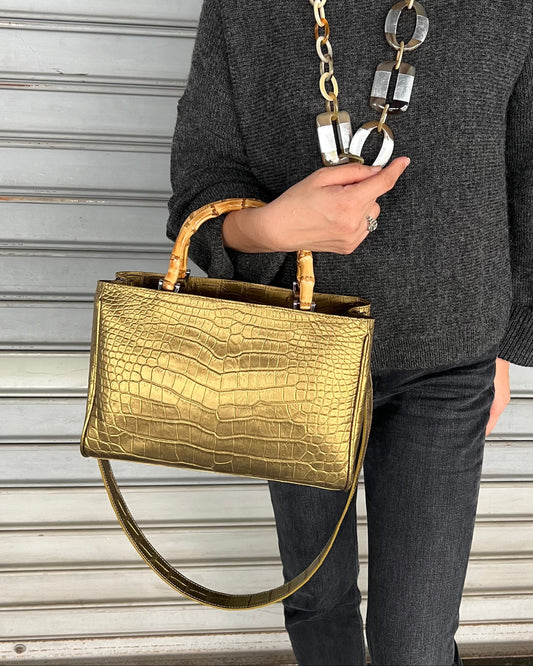 BAMBOO BUTTERFLY L 顶部提手包：金锭