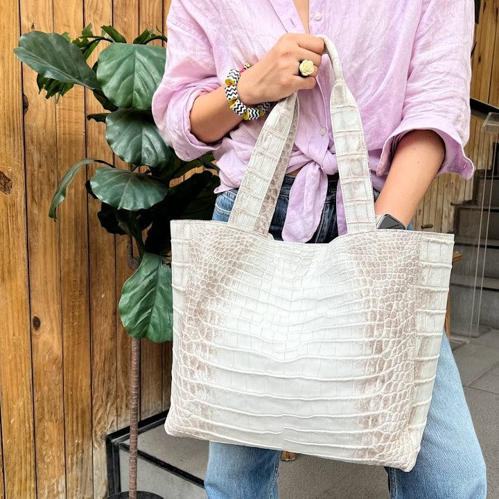 LENA L Tote Bag: White Chalk