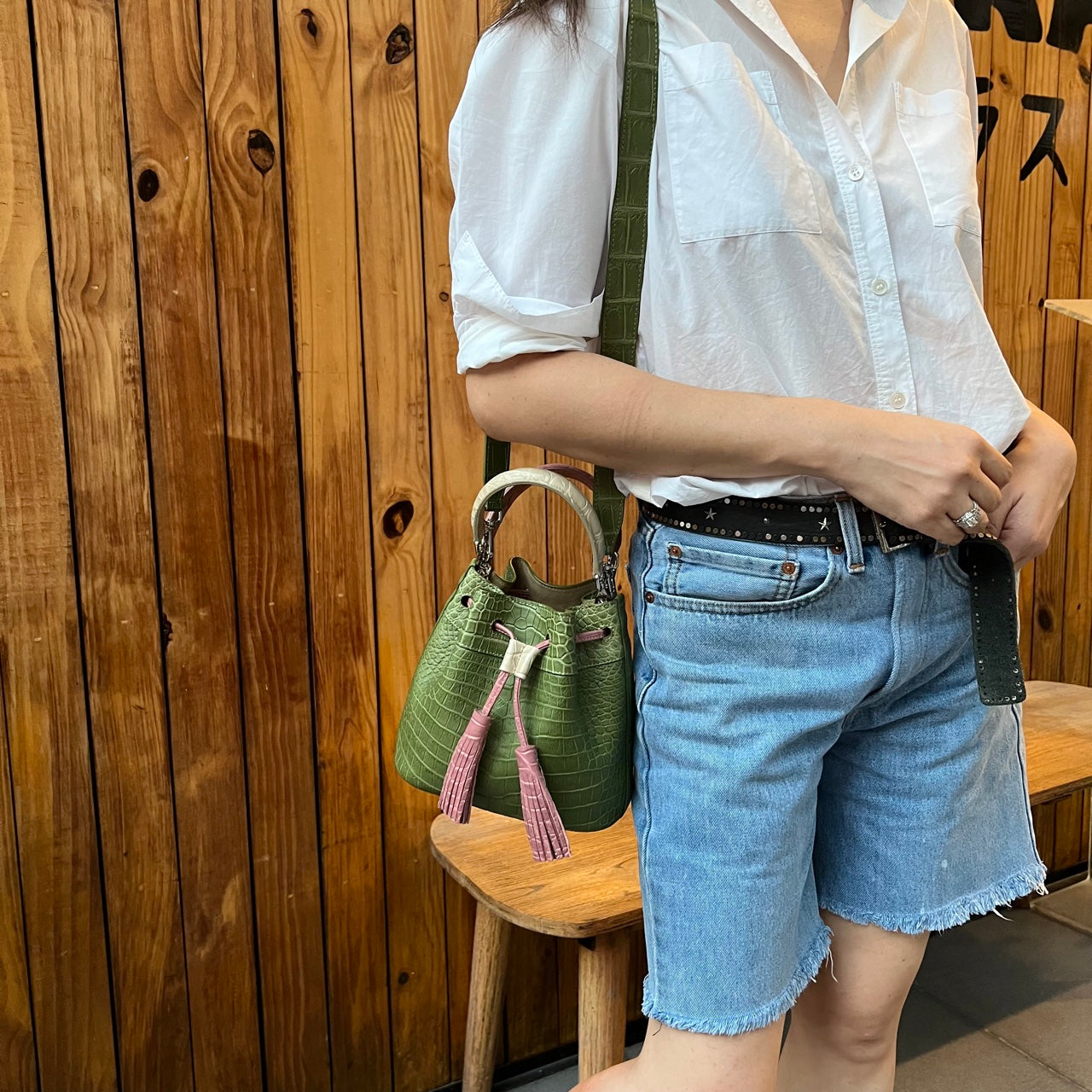 TULIP Top Handle Bag: Olive Green